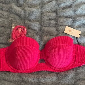 Shade & Shore Hot Pink Textured Strapless Bikini Top with Removable Straps